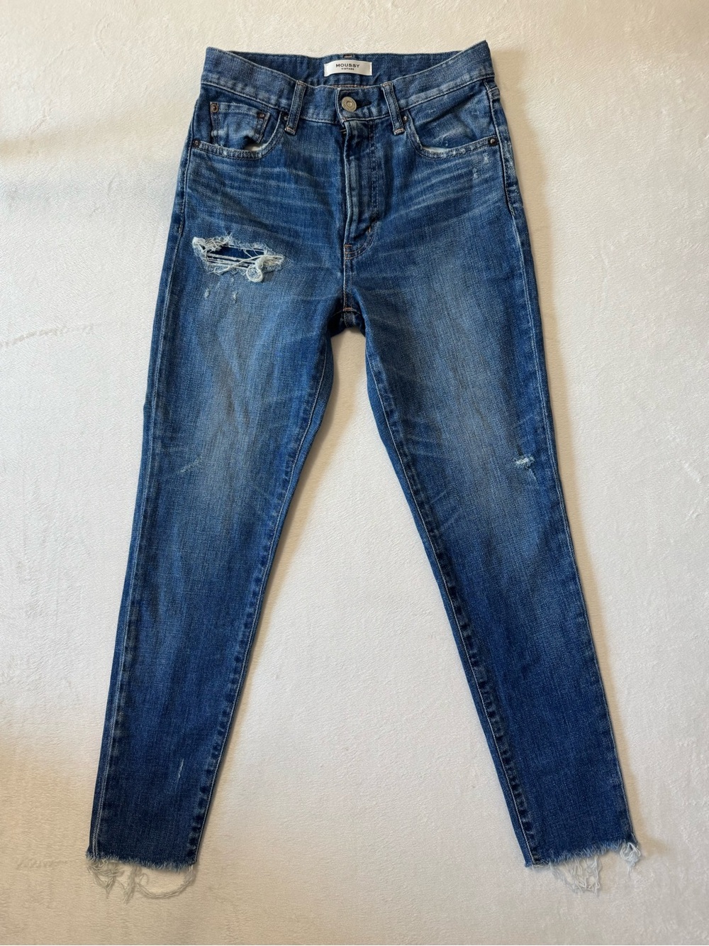 Moussy Mid-Blue Distressed Skinny Jeans